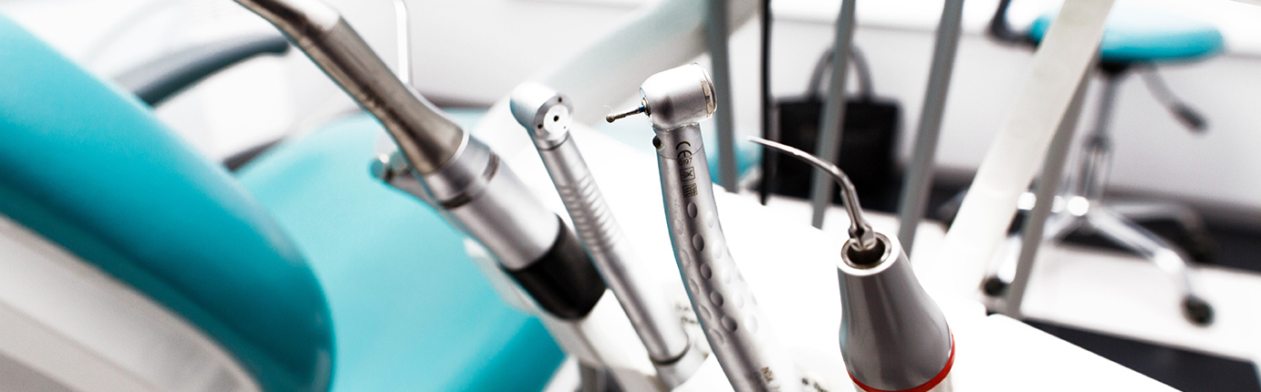Equipment and dental instruments in dentist's office. Tools clos